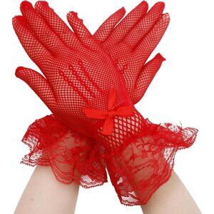 Women's A-Red Halloween Tea Short Lace Gloves Elegant Bridal Cosplay Party